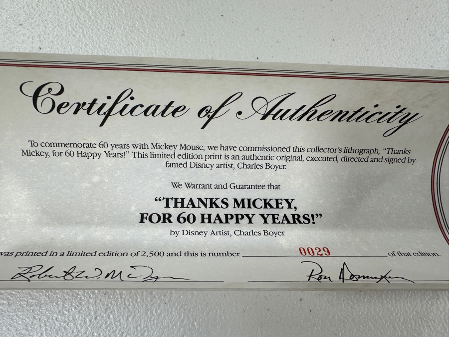 Charles Boyer (1935-2021, American) Limited Edition Artist Signed Lithograph 1988 'Thanks Mickey, For 60 Happy Years!' Numbered 29 Of 2,500 With COA 18 X 24 [Photo 12]