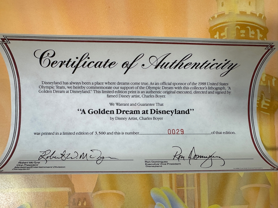 Charles Boyer (1935-2021, American) Limited Edition Artist Signed Lithograph 1988 'A Golden Dream At Disneyland' Numbered 29 Of 3,500 With COA 20 X 30 [Photo 8]