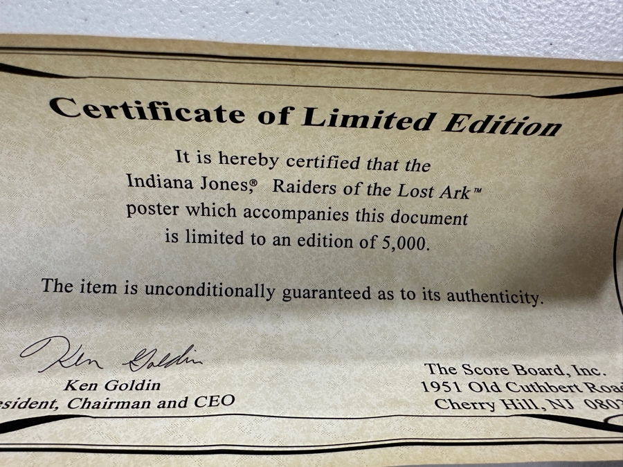 Vintage 1991 Lucasfilm Limited Edition Indiana Jones Raiders Of The Lost Ark 10th Anniversary Foil Poster Style 'B' Numbered 245 Of 5,000 With COA 27 X 41 [Photo 12]