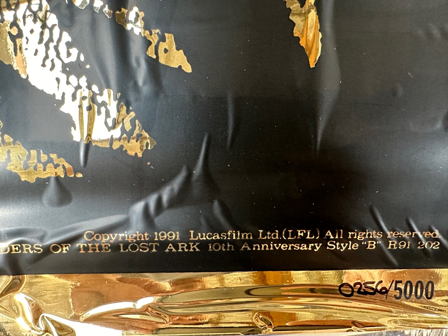 Vintage 1991 Lucasfilm Limited Edition Indiana Jones Raiders Of The Lost Ark 10th Anniversary Foil Poster Style 'B' Numbered 245 Of 5,000 With COA 27 X 41 [Photo 8]