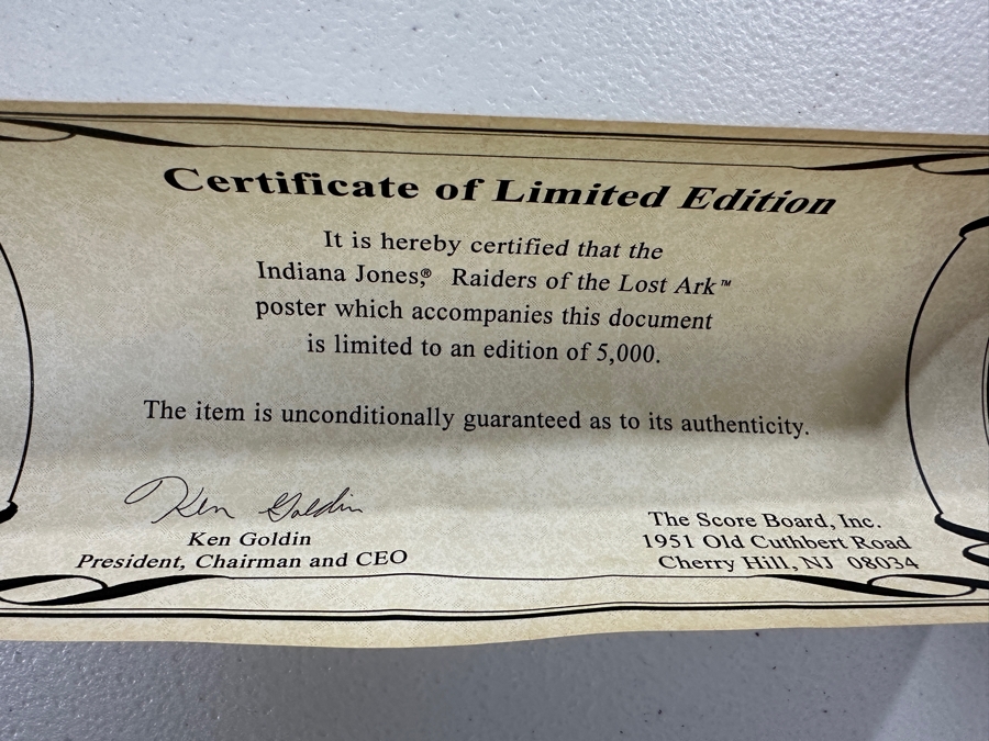 Vintage 1991 Lucasfilm Limited Edition Indiana Jones Raiders Of The Lost Ark 10th Anniversary Foil Poster Style 'B' Numbered 245 Of 5,000 With COA 27 X 41 [Photo 11]