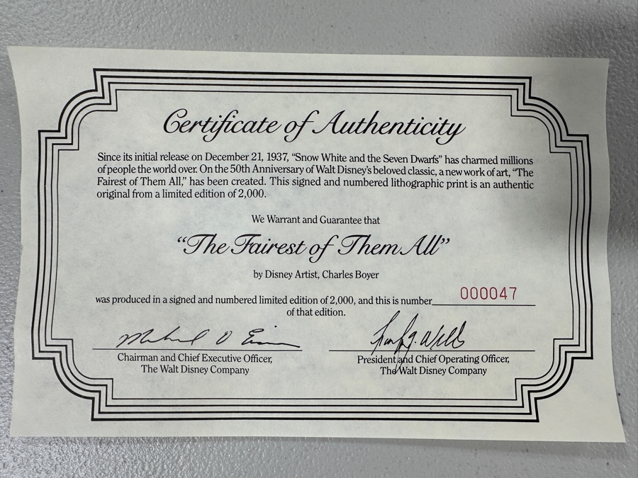 Charles Boyer (1935-2021, American) Limited Edition Artist Signed Lithograph 1987 'The Fairest Of Them All' Snow White And The Seven Dwarfs Numbered 47 Of 2,000 With COA 20 X 30 [Photo 9]