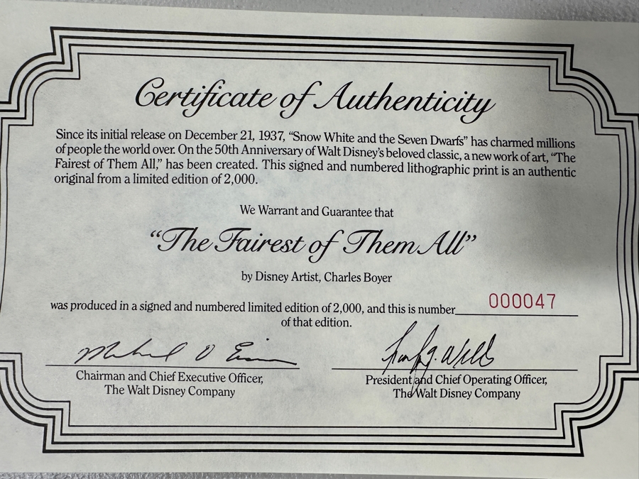 Charles Boyer (1935-2021, American) Limited Edition Artist Signed Lithograph 1987 'The Fairest Of Them All' Snow White And The Seven Dwarfs Numbered 47 Of 2,000 With COA 20 X 30 [Photo 10]