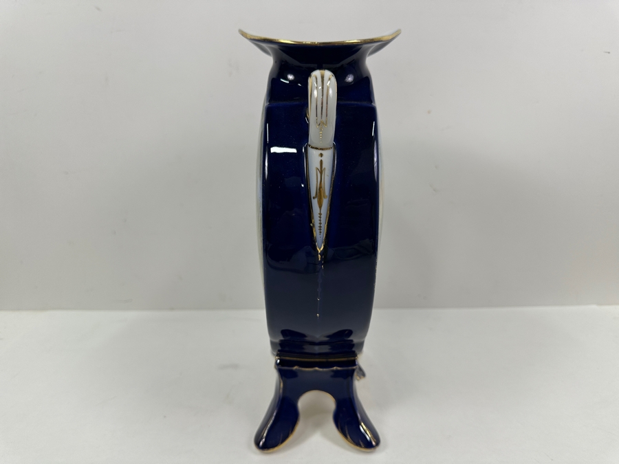 Just Added - Sevres Porcelain Cobalt Blue Hand Painted Handled Vase Double-Sided With A Blue Sevres Mark - Reverse Side Has A Missing Piece At Base 9W X 12H [Photo 5]