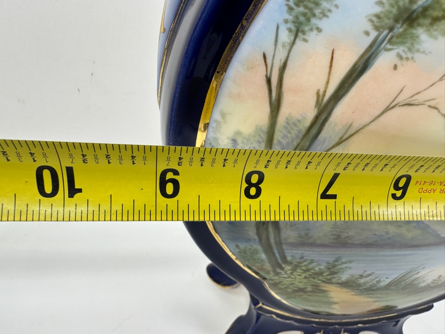 Just Added - Sevres Porcelain Cobalt Blue Hand Painted Handled Vase Double-Sided With A Blue Sevres Mark - Reverse Side Has A Missing Piece At Base 9W X 12H [Photo 14]