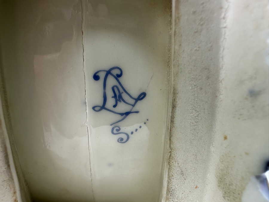 Just Added - Sevres Porcelain Cobalt Blue Hand Painted Handled Vase Double-Sided With A Blue Sevres Mark - Reverse Side Has A Missing Piece At Base 9W X 12H [Photo 13]