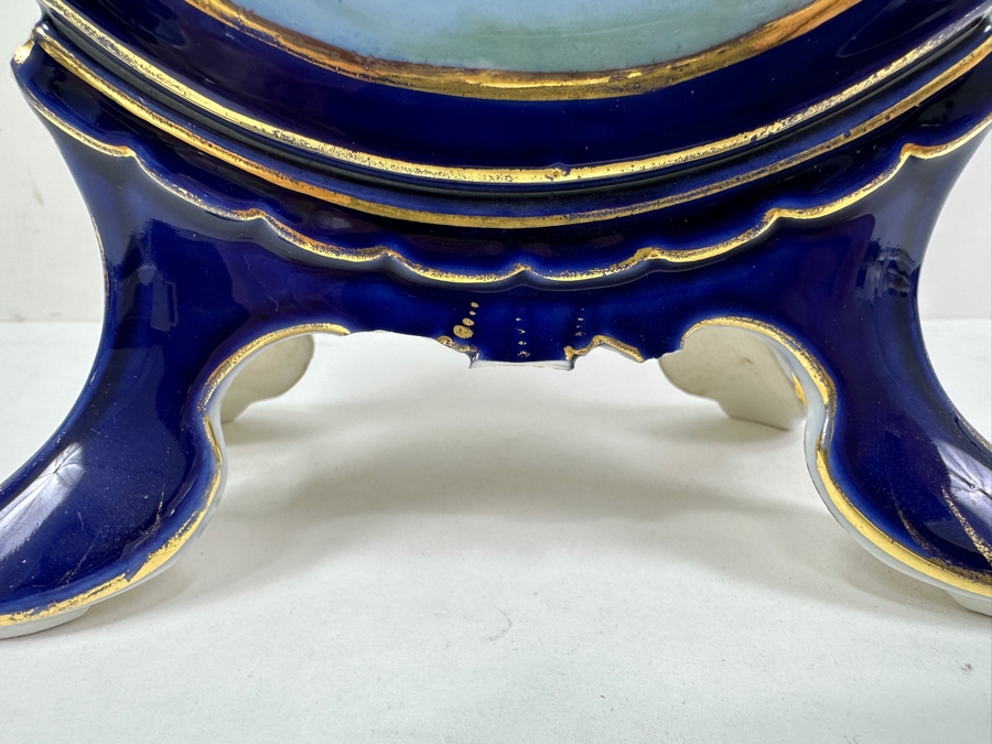 Just Added - Sevres Porcelain Cobalt Blue Hand Painted Handled Vase Double-Sided With A Blue Sevres Mark - Reverse Side Has A Missing Piece At Base 9W X 12H [Photo 9]