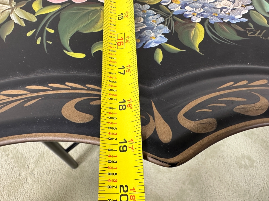 Just Added - Hand Painted Metal Tole Tray Nashco Products New York With Wooden Base Table 27W X 19D X 22.5H [Photo 9]