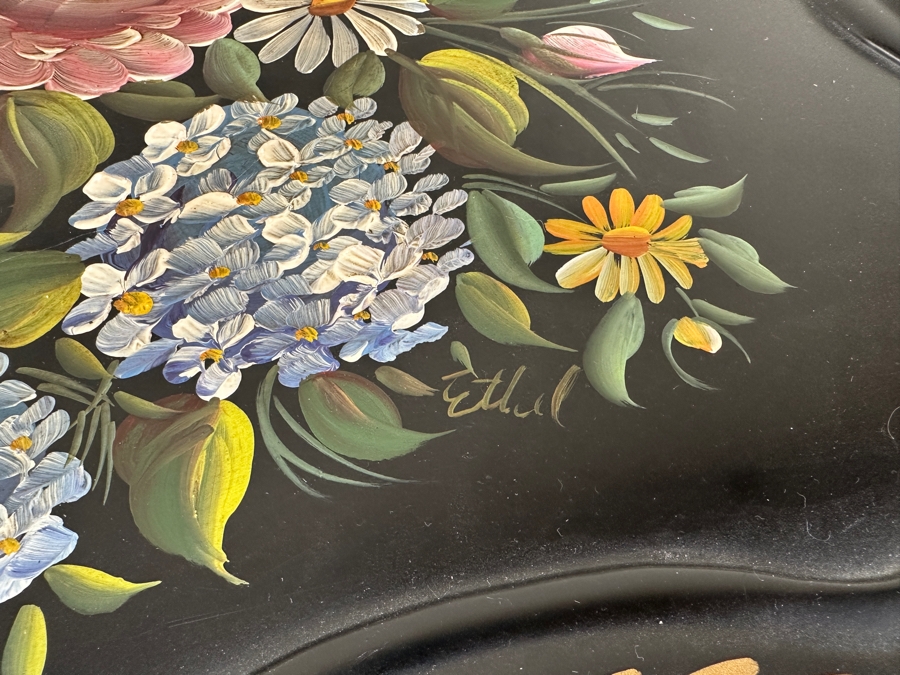Just Added - Hand Painted Metal Tole Tray Nashco Products New York With Wooden Base Table 27W X 19D X 22.5H [Photo 5]