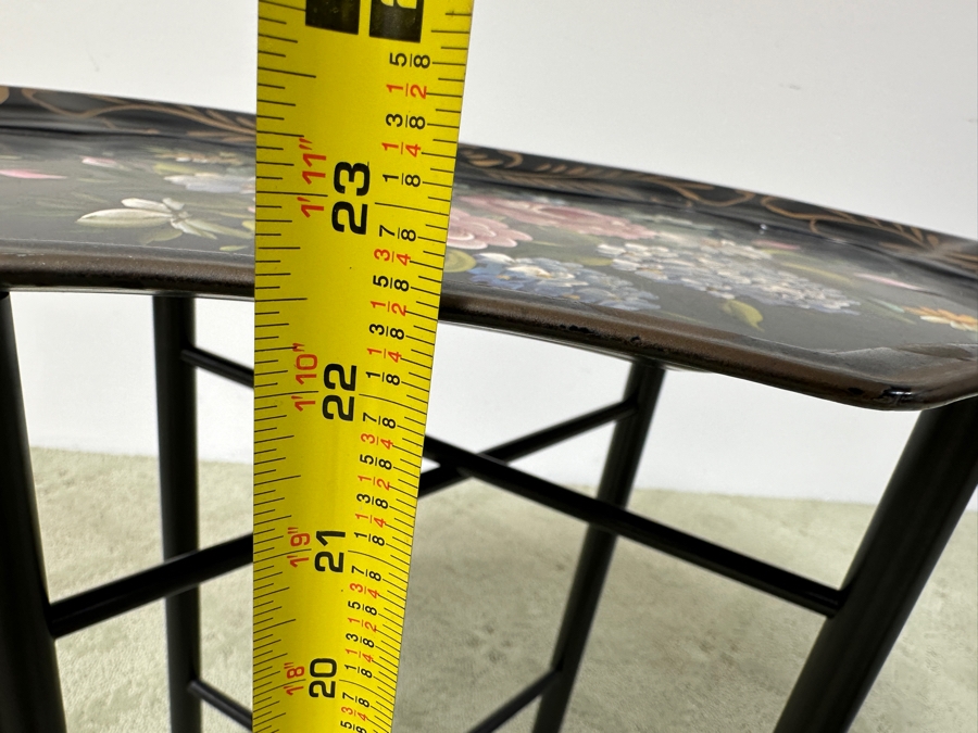 Just Added - Hand Painted Metal Tole Tray Nashco Products New York With Wooden Base Table 27W X 19D X 22.5H [Photo 10]