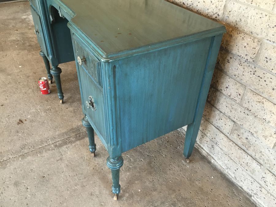 Vintage Blue Desk On Casters with Chair [Photo 3]