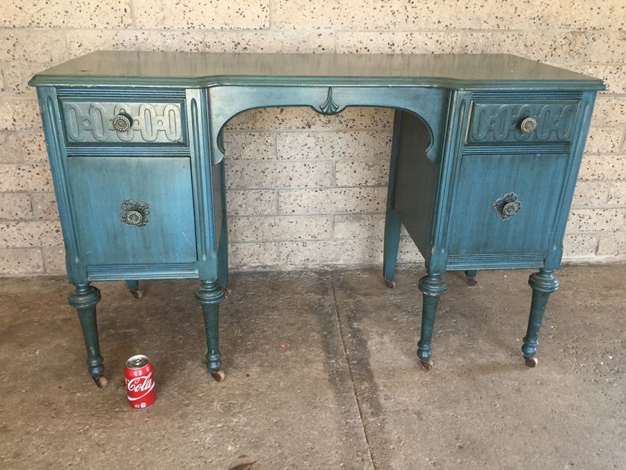 Vintage Blue Desk On Casters with Chair [Photo 2]