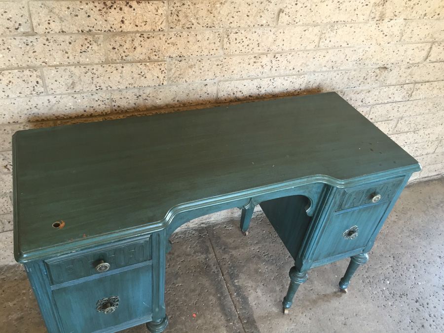 Vintage Blue Desk On Casters with Chair [Photo 8]