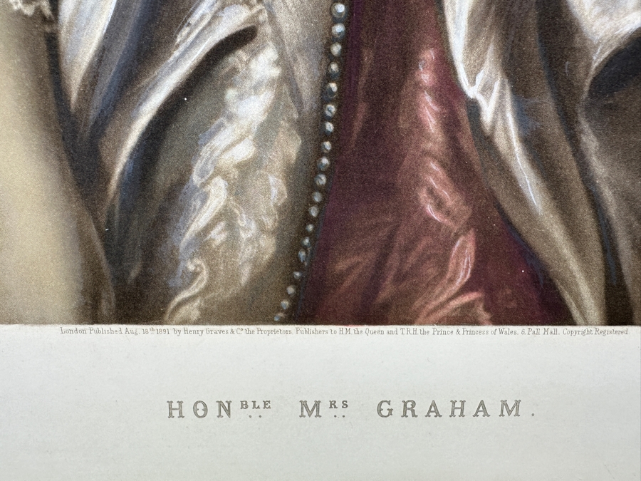 Just Added - Hand Colored Engraving Titled 'Honorable Mrs. Graham' Engraved By T. G. Appleton Published In London August 18th, 1891 By Henry Graves & Go. Publishers to H.M. The Queen And The Prince & Princess Of Wales 22.5 X 28 [Photo 8]
