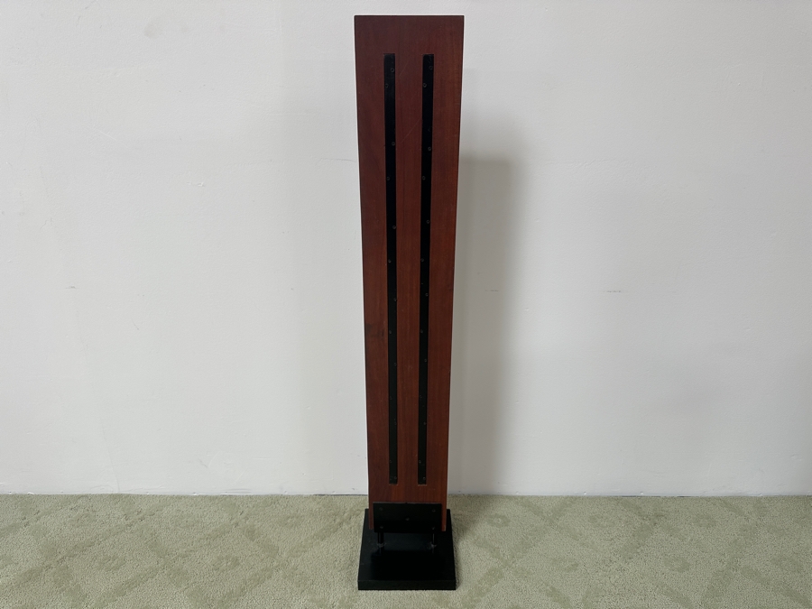 Just Added - Frontgate Alhambra Carved Wooden Plinth Sculptural Piece With Metal Stand - Heavy 10W X 52.5H [Photo 4]
