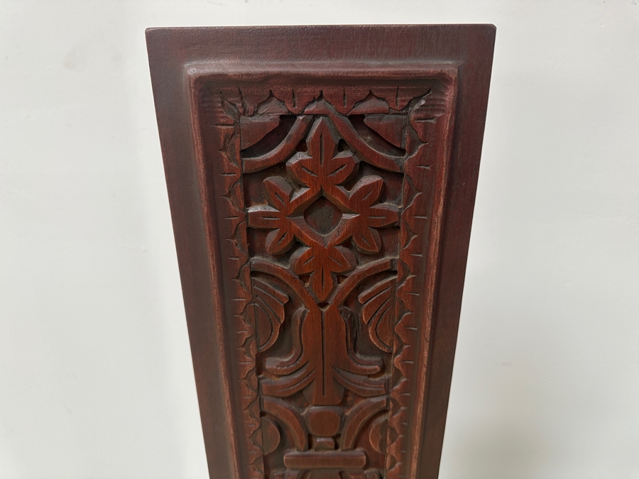 Just Added - Frontgate Alhambra Carved Wooden Plinth Sculptural Piece With Metal Stand - Heavy 10W X 52.5H [Photo 3]