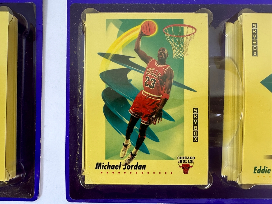 Just Added - (4) Vintage 1991-1992 Factory Sealed Skybox NBA Basketball Cards Blister Packs - One Pack Showing Michael Jordan Card [Photo 3]