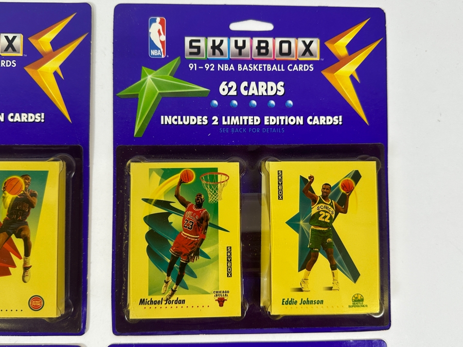 Just Added - (4) Vintage 1991-1992 Factory Sealed Skybox NBA Basketball Cards Blister Packs - One Pack Showing Michael Jordan Card [Photo 2]