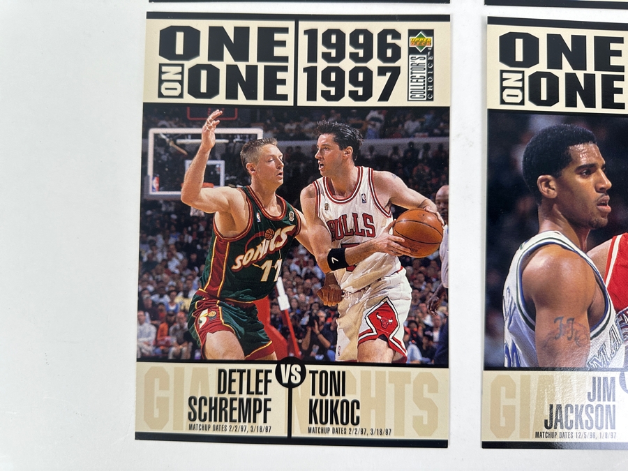 Just Added - (4) Vintage 1996-1997 Upper Deck One On One Jumbo Basketball Cards [Photo 4]