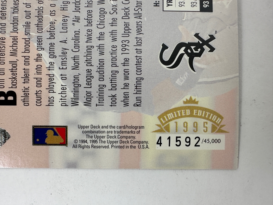 Just Added - Limited Edition 1995 Upper Deck Oversized Michael Jordan Chicago White Sox Rookie MLB Baseball Card [Photo 3]
