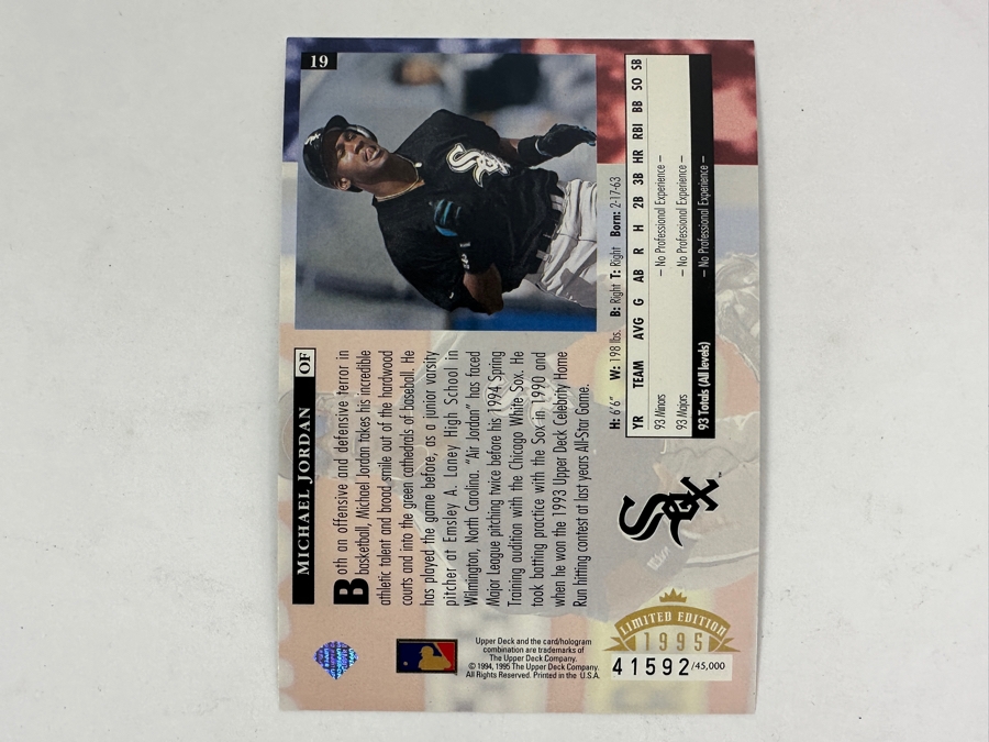 Just Added - Limited Edition 1995 Upper Deck Oversized Michael Jordan Chicago White Sox Rookie MLB Baseball Card [Photo 2]