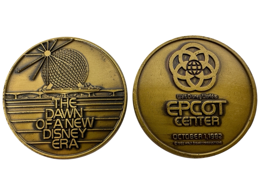 Pair Of Vintage 1982 Walt Disney World Epcot Center Commemorative Coins October 1, 1982 The Dawn Of A New Disney Era [Photo 1]