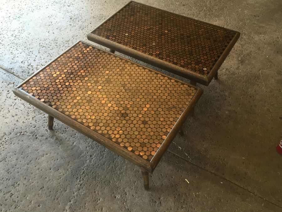 Modern Looking Custom End Tables With Coins Pennies Dimes [Photo 15]