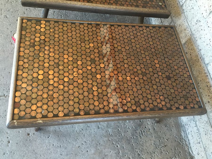 Modern Looking Custom End Tables With Coins Pennies Dimes [Photo 6]