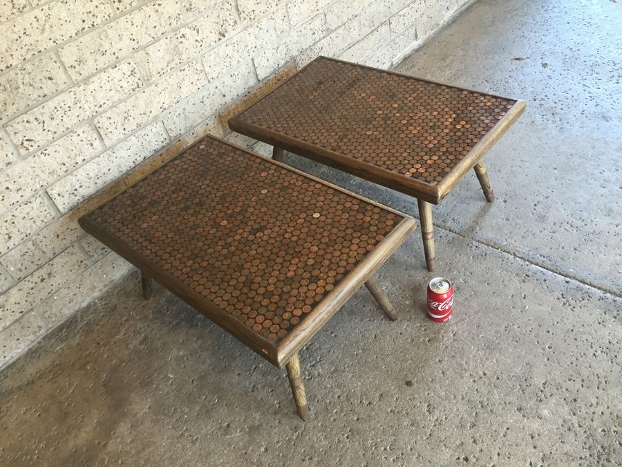 Modern Looking Custom End Tables With Coins Pennies Dimes [Photo 7]
