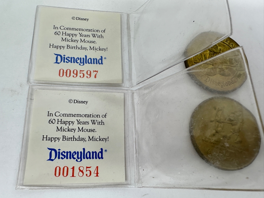 Pair Of Limited Edition Disneyland Commemorative Coins Celebrating 60 Happy Years With Mickey Mouse Happy Birthday, Mickey! [Photo 5]
