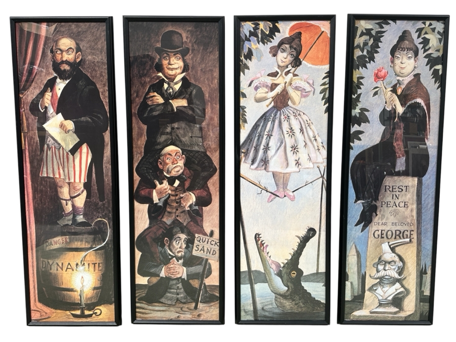 (4) Disneyland Haunted Mansion Stretching Portraits Large Posters Marc Davis Framed 18' X 56'