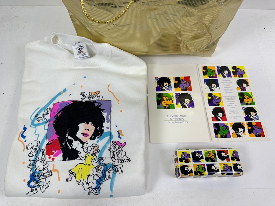 Rare Original Elizabeth Taylor's 60th Birthday Party At Disneyland Resort Swag Bag Given To The Elite 1,000 Celebrities Attending The Event On Feb 27, 1992 8PM W/ Large Sweatshirt, Program Of Events, Invitation & New Wrapped White Diamonds Perfume [Photo 4]