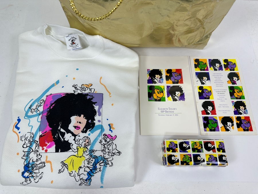 Rare Original Elizabeth Taylor's 60th Birthday Party At Disneyland Resort Swag Bag Given To The Elite 1,000 Celebrities Attending The Event On Feb 27, 1992 8PM W/ Large Sweatshirt, Program Of Events, Invitation & New Wrapped White Diamonds Perfume [Photo 3]