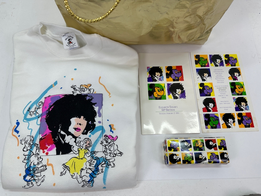 Rare Original Elizabeth Taylor's 60th Birthday Party At Disneyland Resort Swag Bag Given To The Elite 1,000 Celebrities Attending The Event On Feb 27, 1992 8PM W/ Large Sweatshirt, Program Of Events, Invitation & New Wrapped White Diamonds Perfume [Photo 2]