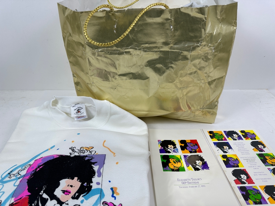 Rare Original Elizabeth Taylor's 60th Birthday Party At Disneyland Resort Swag Bag Given To The Elite 1,000 Celebrities Attending The Event On Feb 27, 1992 8PM W/ Large Sweatshirt, Program Of Events, Invitation & New Wrapped White Diamonds Perfume [Photo 5]