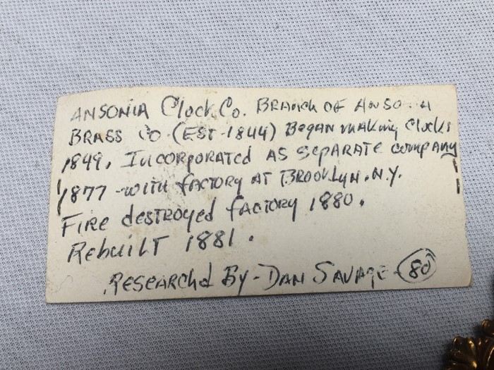 Ansonia Mantel Clock - Patent 1882 [Photo 26]