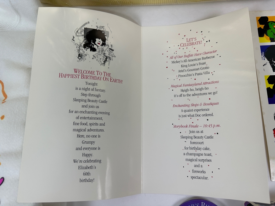 Rare Original Elizabeth Taylor's 60th Birthday Party At Disneyland Resort Swag Bag Given To The Elite 1,000 Celebrities Attending The Event Feb 27, 1992 8PM W/ Button, Large Sweatshirt, Program Of Events, Invitation & New Wrapped White Diamonds Perfume [Photo 12]