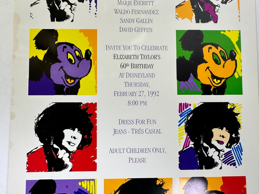 Rare Original Elizabeth Taylor's 60th Birthday Party At Disneyland Resort Swag Bag Given To The Elite 1,000 Celebrities Attending The Event Feb 27, 1992 8PM W/ Button, Large Sweatshirt, Program Of Events, Invitation & New Wrapped White Diamonds Perfume [Photo 18]