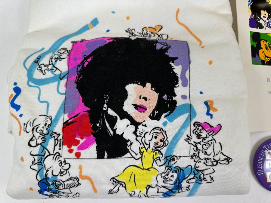 Rare Original Elizabeth Taylor's 60th Birthday Party At Disneyland Resort Swag Bag Given To The Elite 1,000 Celebrities Attending The Event Feb 27, 1992 8PM W/ Button, Large Sweatshirt, Program Of Events, Invitation & New Wrapped White Diamonds Perfume [Photo 4]