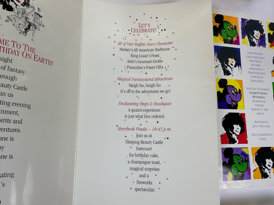 Rare Original Elizabeth Taylor's 60th Birthday Party At Disneyland Resort Swag Bag Given To The Elite 1,000 Celebrities Attending The Event Feb 27, 1992 8PM W/ Button, Large Sweatshirt, Program Of Events, Invitation & New Wrapped White Diamonds Perfume [Photo 15]