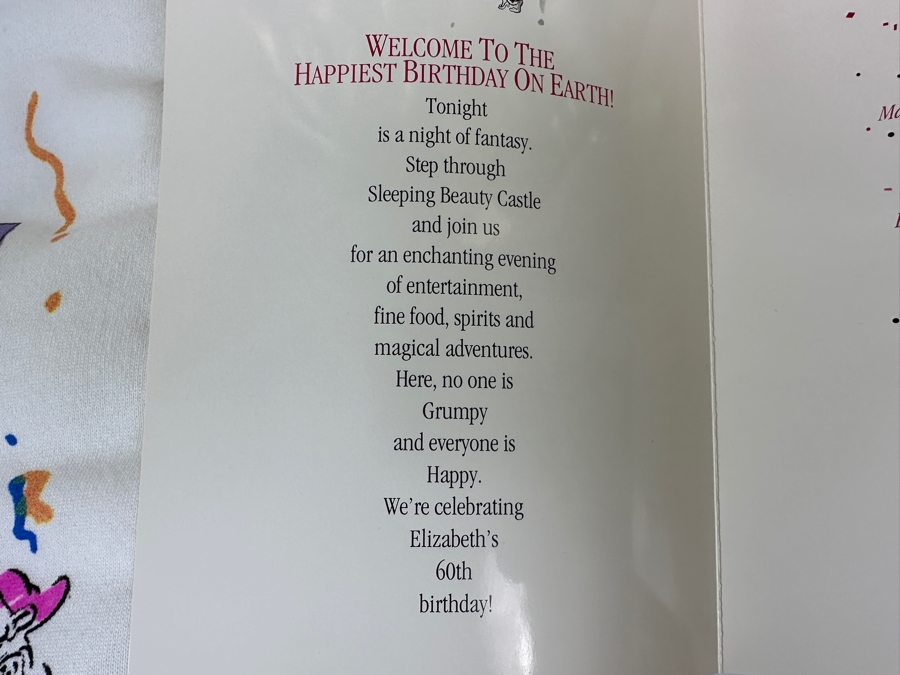 Rare Original Elizabeth Taylor's 60th Birthday Party At Disneyland Resort Swag Bag Given To The Elite 1,000 Celebrities Attending The Event Feb 27, 1992 8PM W/ Button, Large Sweatshirt, Program Of Events, Invitation & New Wrapped White Diamonds Perfume [Photo 14]