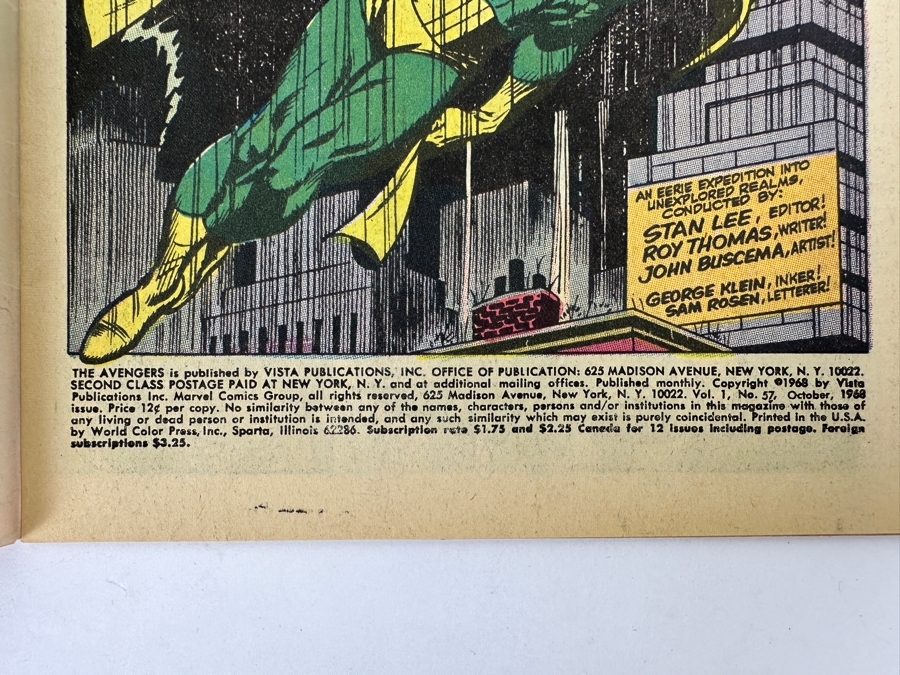Vintage 1968 The Avengers #57 Comic Book First Appearance Of The Vision [Photo 7]