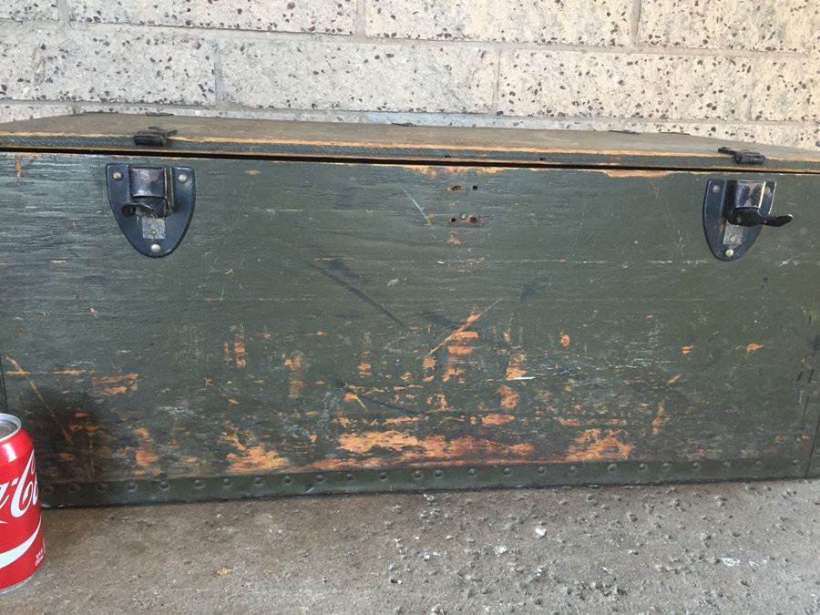 Vintage Green Wooden Military Trunk [Photo 4]