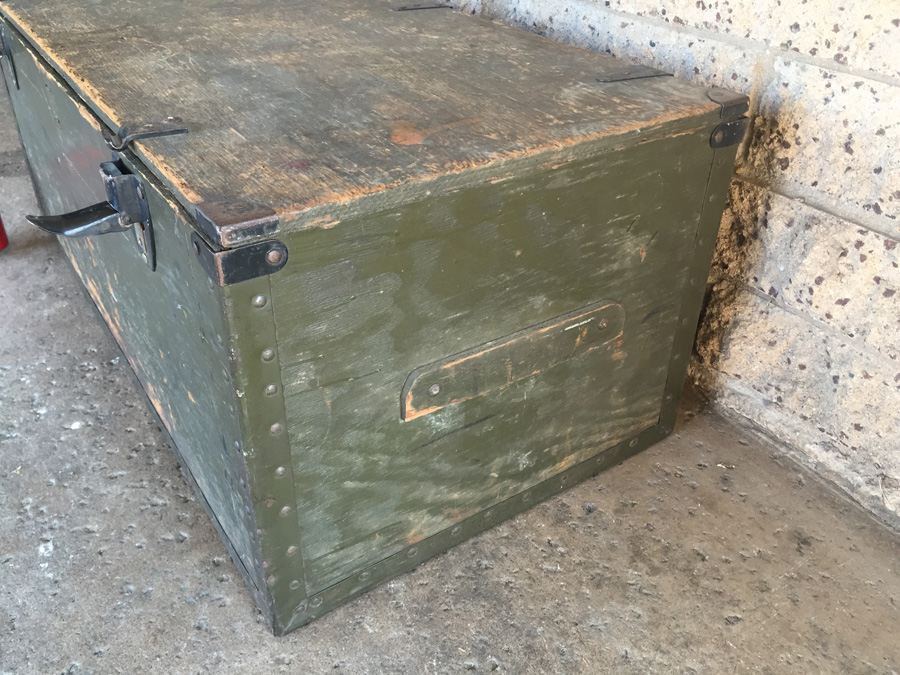 Vintage Green Wooden Military Trunk [Photo 2]