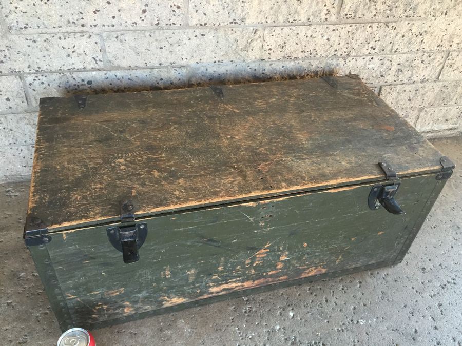 Vintage Green Wooden Military Trunk [Photo 5]
