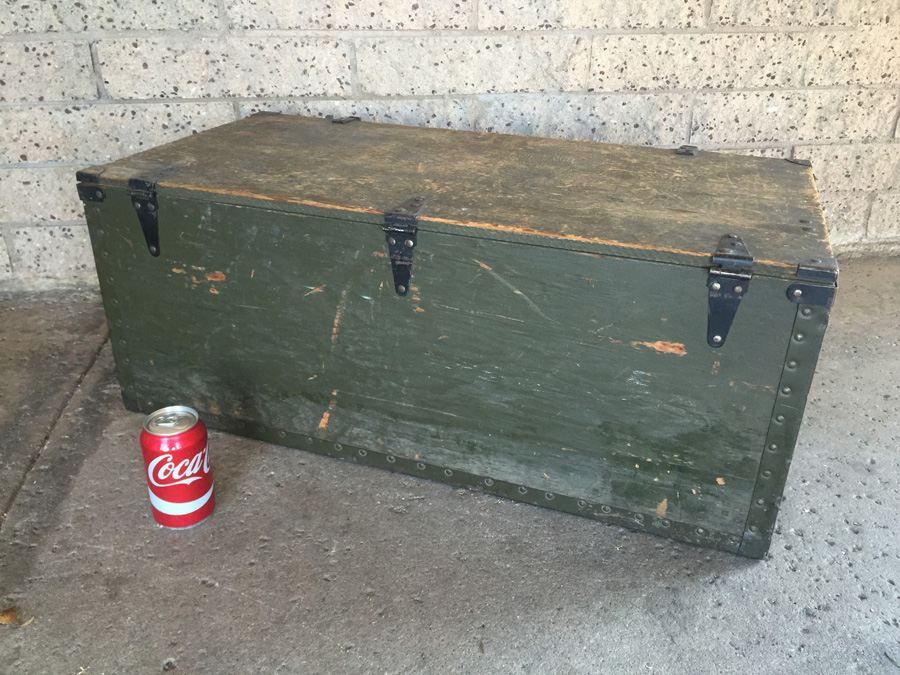 Vintage Green Wooden Military Trunk [Photo 9]