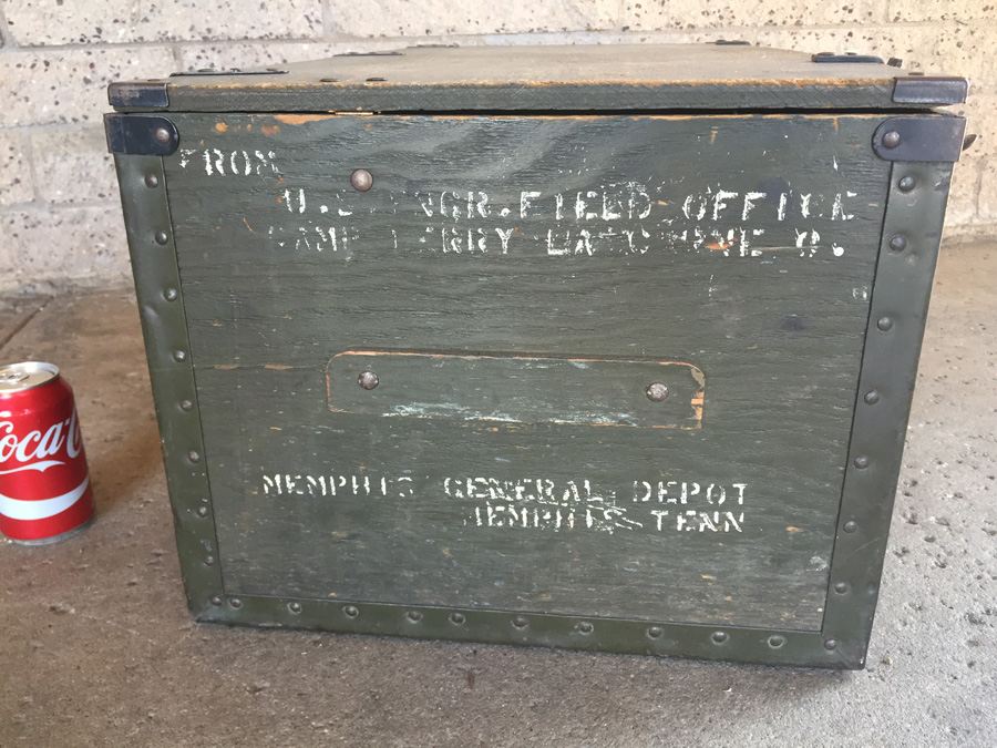 Vintage Green Wooden Military Trunk [Photo 8]
