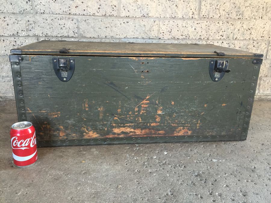 Vintage Green Wooden Military Trunk