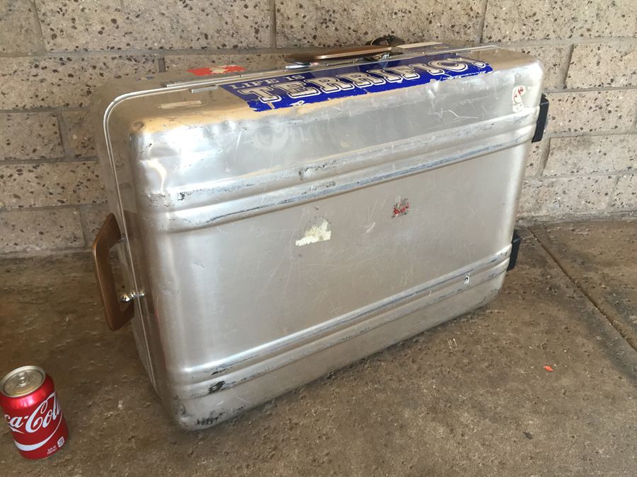 Vintage Aluminum Zero Halliburton Luggage On Casters - Missing One Caster [Photo 4]