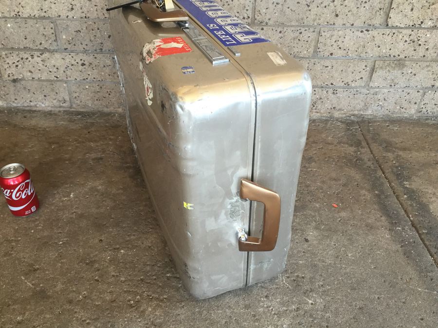 Vintage Aluminum Zero Halliburton Luggage On Casters - Missing One Caster [Photo 3]